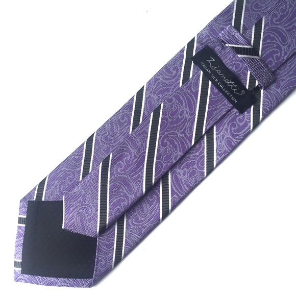 ZIANETTI Silk Tie Purple Paisley with Black and White Stripes - Picture 3 of 6